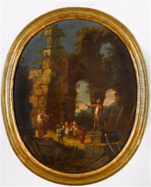 Le Jeu De La Lanterne; Les Petits Pecheurs (pair) Oil Painting by Matteo de' Pitocchi (Matteo Ghidoni)