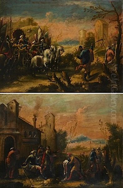 Le Cortege Triomphal Du Grand Turc (+ Le Grand Turc Recevant Les Vaincus; Pair) Oil Painting by Matteo de' Pitocchi (Matteo Ghidoni)