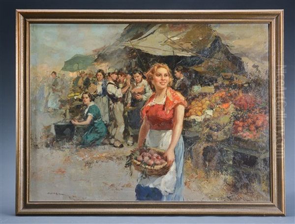 Marknad, Italien Oil Painting by Giuseppe Pitto