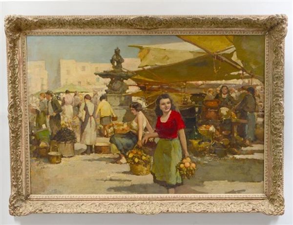 Woman At The Market Oil Painting by Giuseppe Pitto