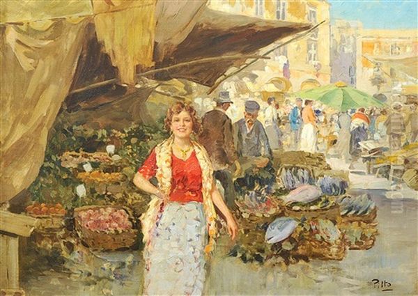 Scene De Marche Probablement A Naples Oil Painting by Giuseppe Pitto