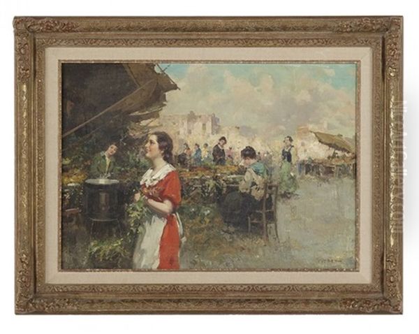 Italian Market Scene Oil Painting by Giuseppe Pitto