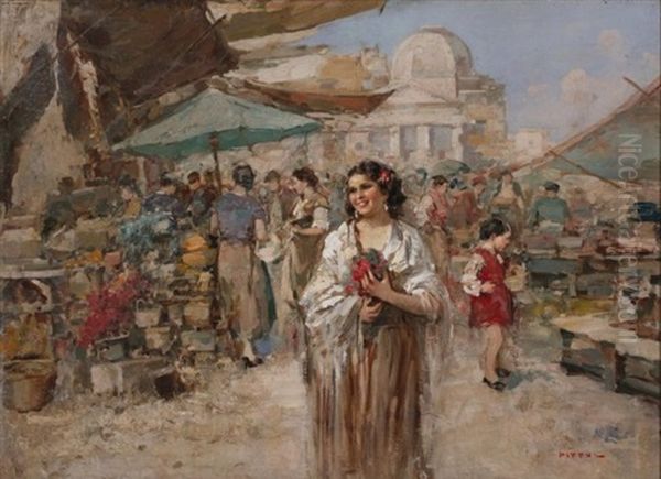 At An Italian Market Oil Painting by Giuseppe Pitto