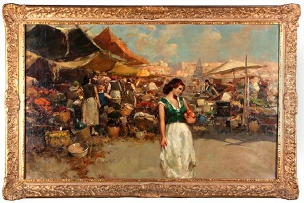 Market Scene Oil Painting by Giuseppe Pitto