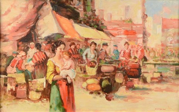 Market Oil Painting by Giuseppe Pitto