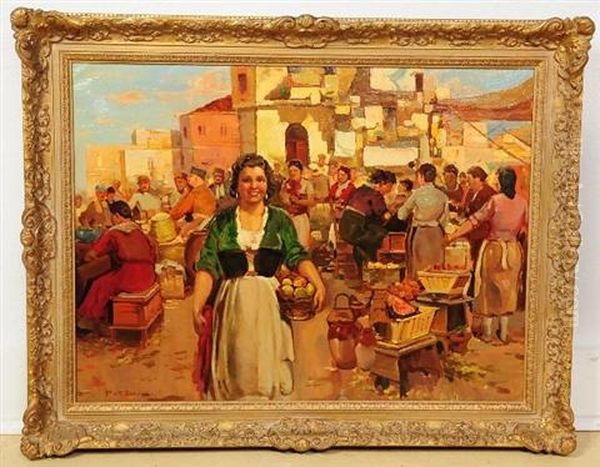 Market Scene Oil Painting by Giuseppe Pitto