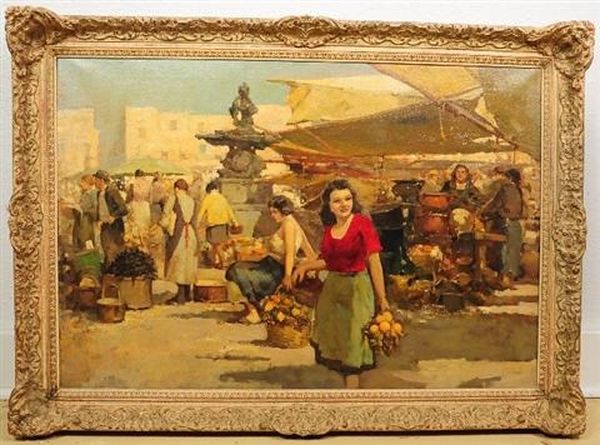 Market Scene Oil Painting by Giuseppe Pitto