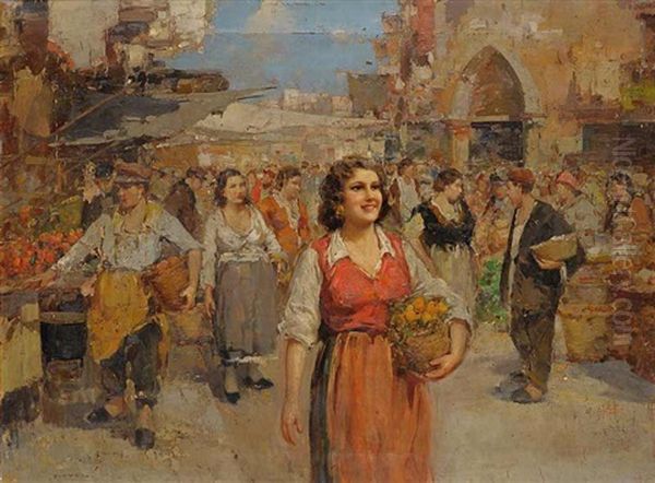 At The Market Oil Painting by Giuseppe Pitto