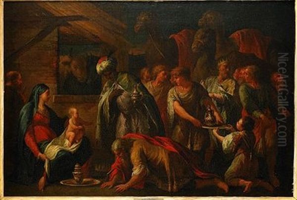 Konungarnas Tillbedjan Oil Painting by Giovanni Battista Vicentino Pittoni the Elder