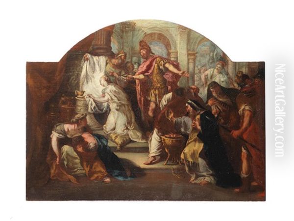 Sacrifice Of Jephthah's Daughter; And The Queen Of Sheba (2) Oil Painting by Giovanni Battista Pittoni the younger