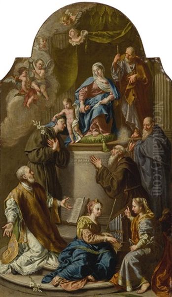 Madonna And Child With Saints Oil Painting by Giovanni Battista Pittoni the younger