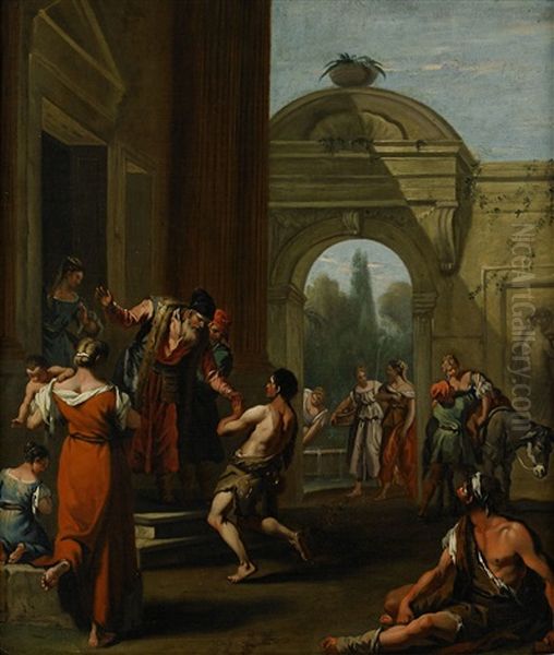 Den Forlorade Sonens Aterkomst Oil Painting by Giovanni Battista Pittoni the younger