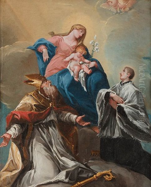 Gottesmutter Mit Christuskind, Heiligem Antonius Und Einem Bischof Oil Painting by Giovanni Battista Pittoni the younger