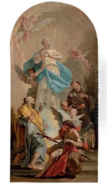 The Immaculate Conception With Saints Joseph And Anthony Oil Painting by Giovanni Battista Pittoni the younger