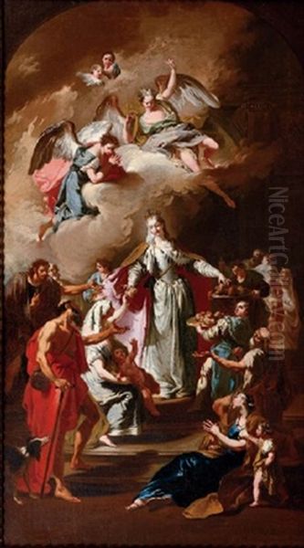 Saint Elizabeth Of Thuringia Distributing Alms Oil Painting by Giovanni Battista Pittoni the younger