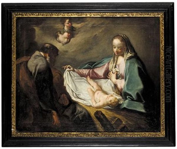 The Holy Family And Angels Oil Painting by Giovanni Battista Pittoni the younger