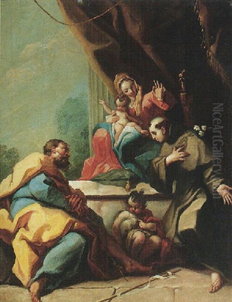 A Sacra Conversazione With Saint Anthony Of Padua Kneeling Before The Madonna And Child Oil Painting by Giovanni Battista Pittoni the younger