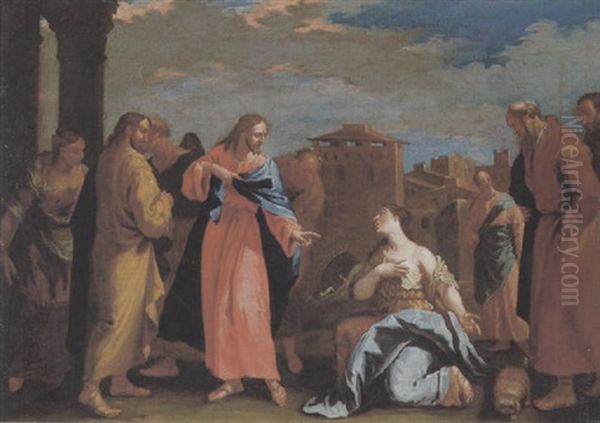 Christus Und Die Kanaaische Frau, Die Um Heilung Ihrer Tochter Bittet Oil Painting by Giovanni Battista Pittoni the younger