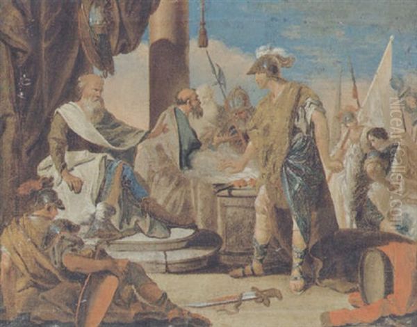 Mucius Scaevola Vor Konig Porsenna Oil Painting by Giovanni Battista Pittoni the younger