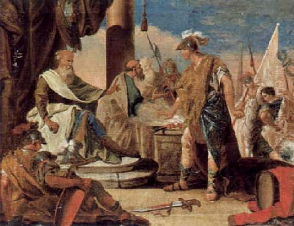 Mucius Scaevola Vor Konig Porsenna Oil Painting by Giovanni Battista Pittoni the younger