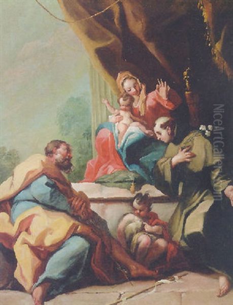 The Holy Family With The Infant Saint John The Baptist And Saint Anthony Of Padua Oil Painting by Giovanni Battista Pittoni the younger