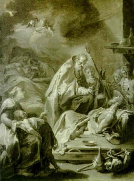 A Bishop Saint Blessing The Sick Oil Painting by Giovanni Battista Pittoni the younger