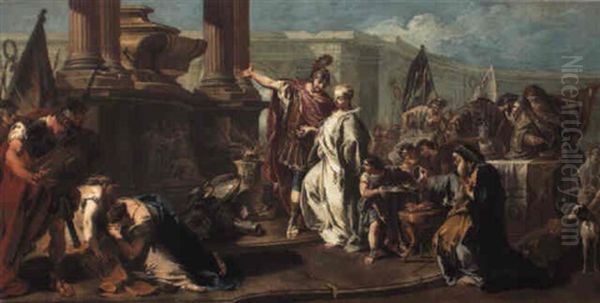 The Sacrifice Of Polyxena At The Tomb Of Achilles Oil Painting by Giovanni Battista Pittoni the younger