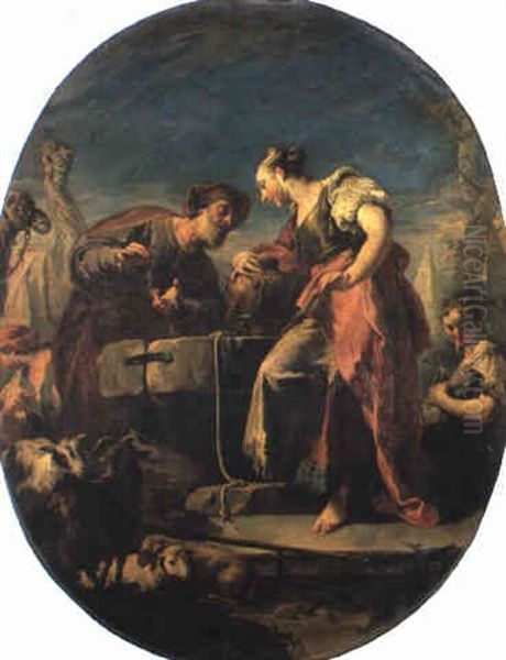 Eliezer Et Rebecca Oil Painting by Giovanni Battista Pittoni the younger