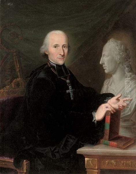 Portrait Of A Cleric A Book In His Right Hand, By A Marble Bust Oil Painting by Karl Kaspar Pitz