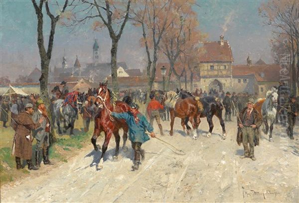 Pferdemarkt Oil Painting by Max Joseph Pitzner