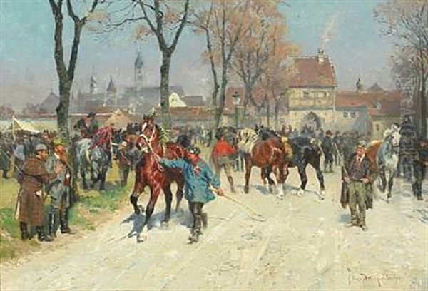 From A Horse Market Oil Painting by Max Joseph Pitzner