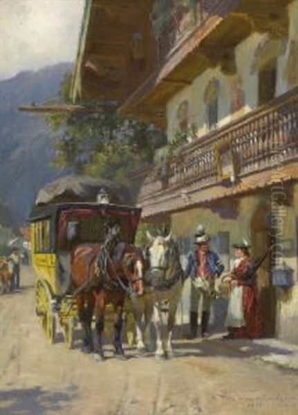 An Der Poststation Oil Painting by Max Joseph Pitzner