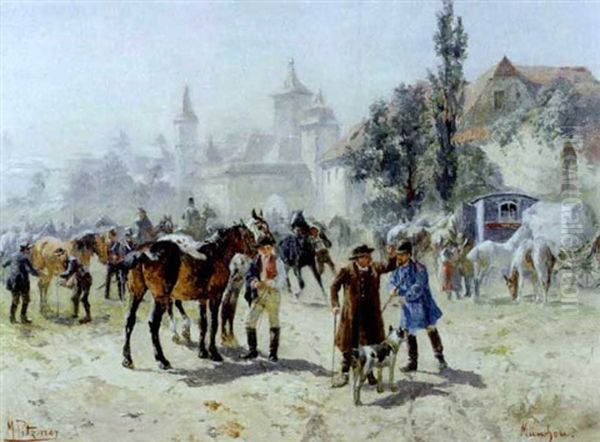 Pferdemarkt In Rotherburg Ob Der Tauber Oil Painting by Max Joseph Pitzner