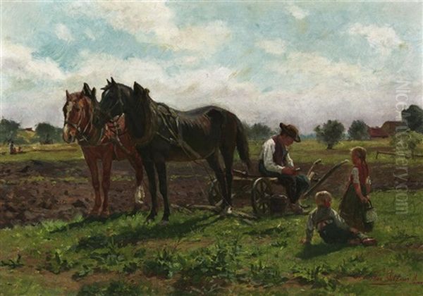 Rast Bei Der Feldarbeit Oil Painting by Max Joseph Pitzner