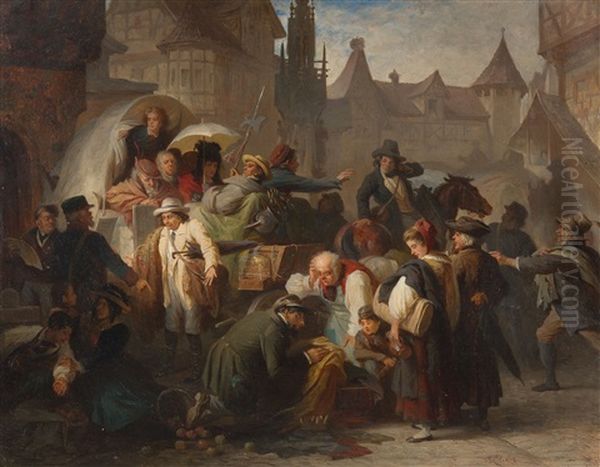 Der Thespiskarren In Der Klemme Oil Painting by Theodor Pixis