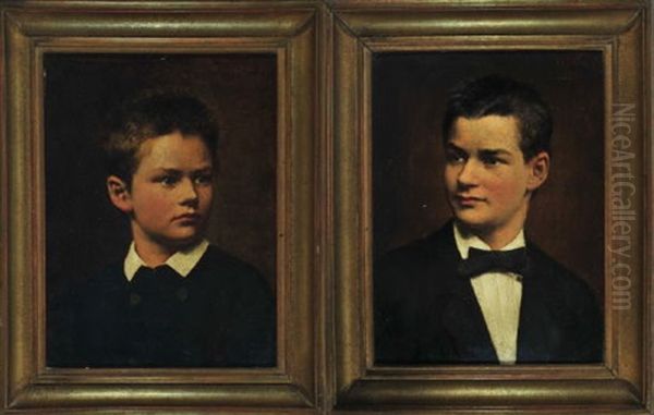 Portraits Der Jungen Sohne Von Theodor Pixis (+ Another; Pair) Oil Painting by Theodor Pixis