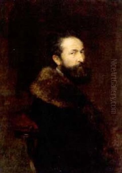 Portrat Eines Mannes In Pelz Verbramtem Mantel (self Portrait?) Oil Painting by Theodor Pixis