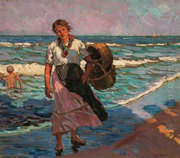 Joven En La Playa Oil Painting by Alberto Pla y Rubio