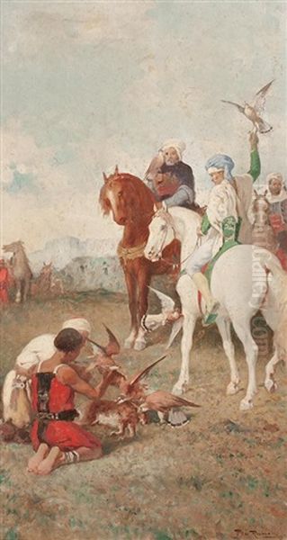 Chasse Au Faucon En Algerie; La Curee Oil Painting by Alberto Pla y Rubio