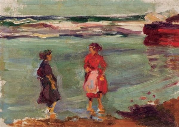 Mujeres En La Playa Oil Painting by Cecilio Pla