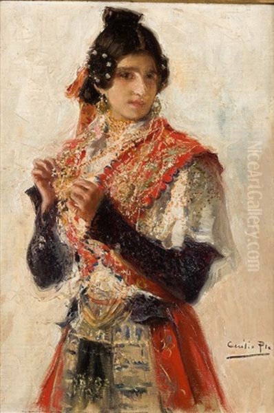 Valenciana Mostrando Su Collar Oil Painting by Cecilio Pla