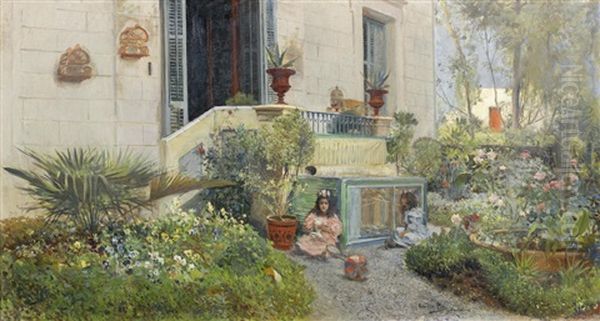 In A Spanish Garden Oil Painting by Cecilio Pla