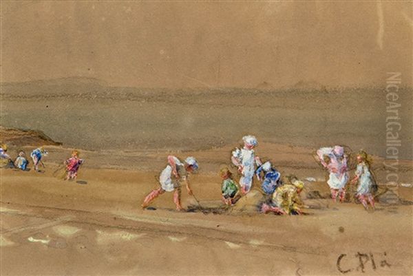 Ninos En La Playa Oil Painting by Cecilio Pla