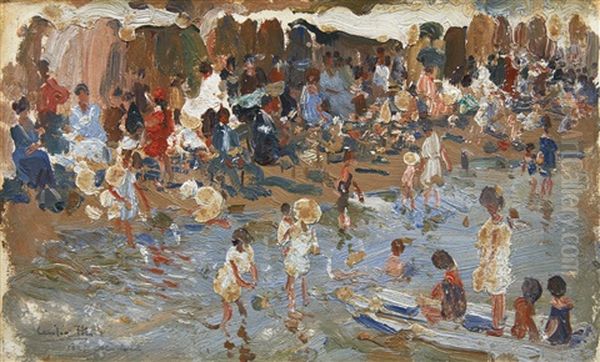 En La Playa (on The Beach) Oil Painting by Cecilio Pla