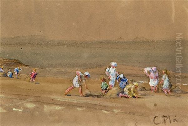 Ninos En La Playa Oil Painting by Cecilio Pla