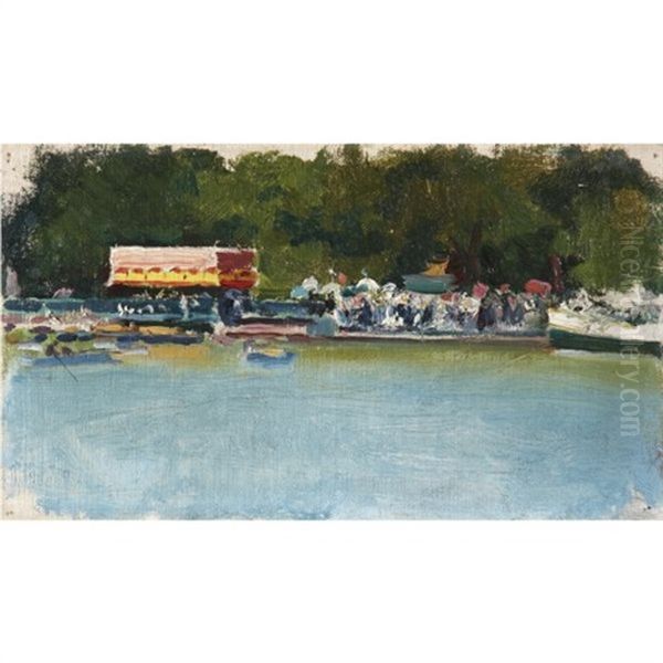 Estanque Del Retiro (the Retiro Lake) Oil Painting by Cecilio Pla