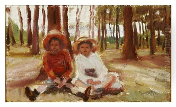 Children In The Park Oil Painting by Cecilio Pla