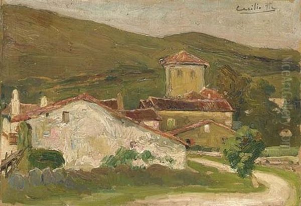 A Spanish Village Oil Painting by Cecilio Pla