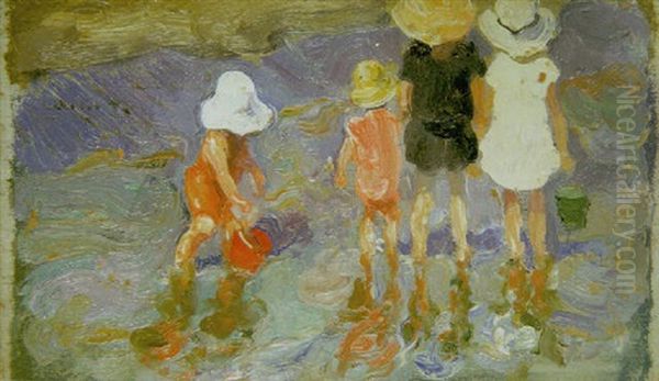 Ninos En La Playa Oil Painting by Cecilio Pla