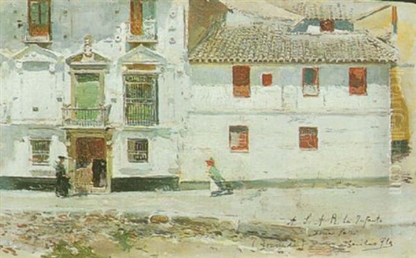 A Street Scene In Granada Oil Painting by Cecilio Pla